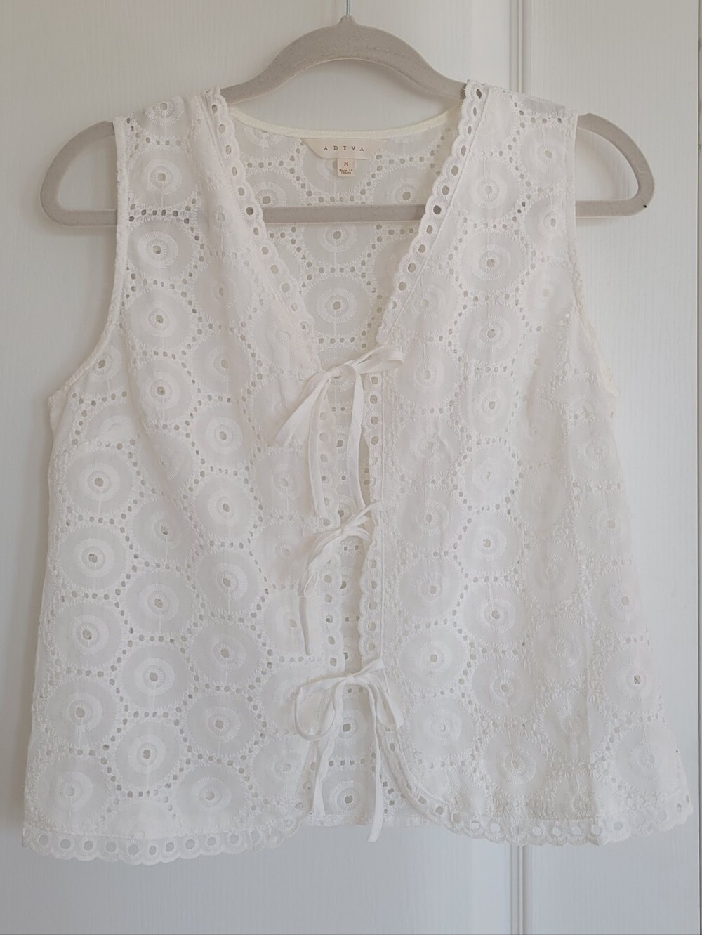Adiva White Eyelet Tie-Front Vest
